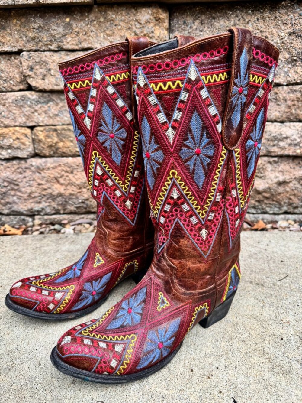 Lane Boots Embroidered Western Cowboy Boots Blue Bottom Size 9.5